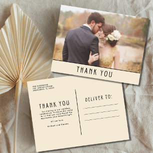 Modern Ivory Photo Wedding Thank You Postcard