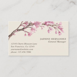 Modern Ivory Pink Floral Cherry Blossom Elegant Business Card