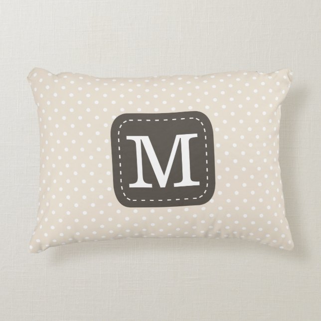 Modern Ivory Polka Dots Personalised Monogram Decorative Cushion (Front)