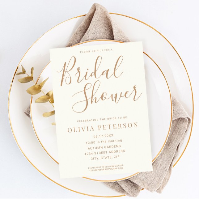 Modern Ivory Tan Bridal Shower Invitation (Creator Uploaded)