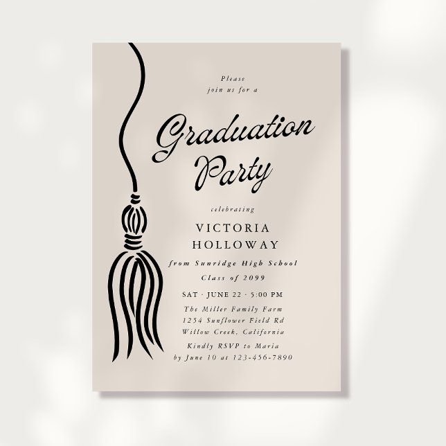 Modern Ivory Tassel Graduation Party Invitation (Creator Uploaded)