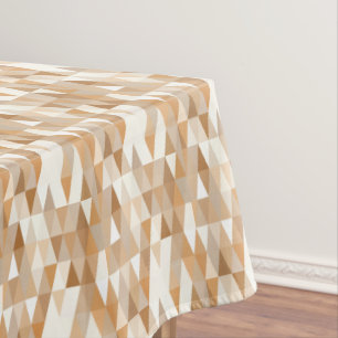 Modern Ivory Taupe Grey Tan Brown Triangle Pattern Tablecloth