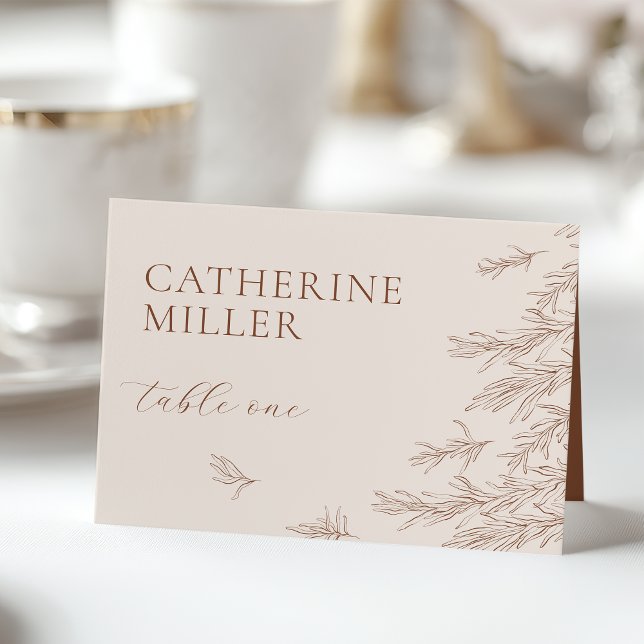 Modern Ivory Terracotta Minimal Leaves Place Card (Creator Uploaded)