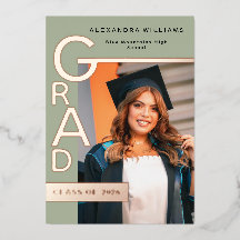 Modern Jade Graduation Announcement Rose Gold foil