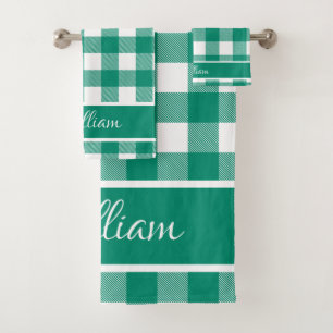 Modern Jade Green White Buffalo Checks Bath Towel Set