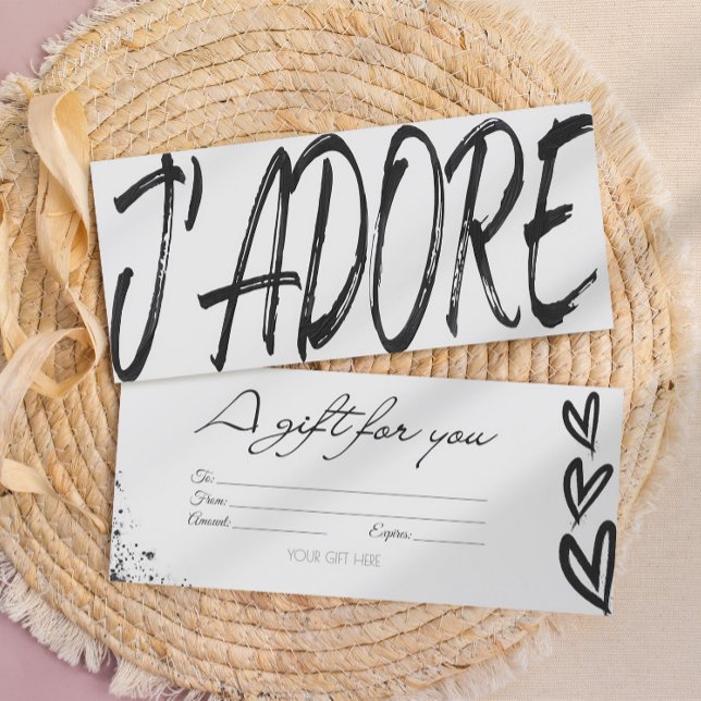 Modern j'adore black & white gift card voucher (Creator Uploaded)