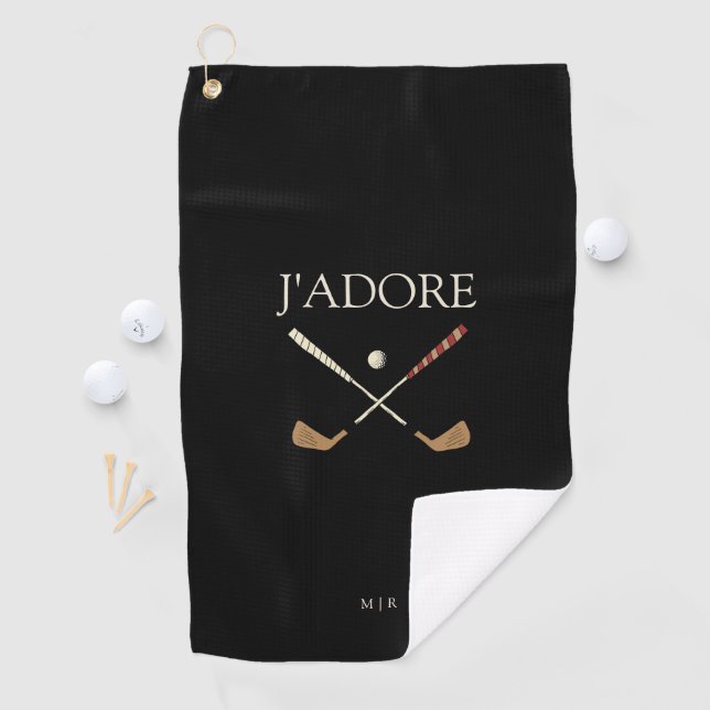 Modern J'adore I Love Golf Black Towel (InSitu)