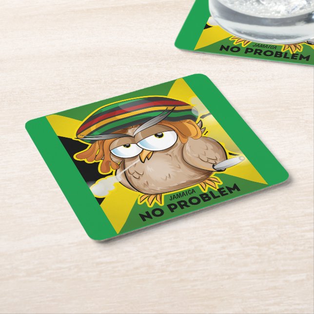 Modern Jamaica Funny No Problem  Square Paper Coaster (Angled)