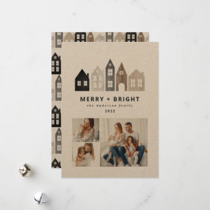 Modern Japan Christmas Nordic houses 3 photo chic Holiday Card