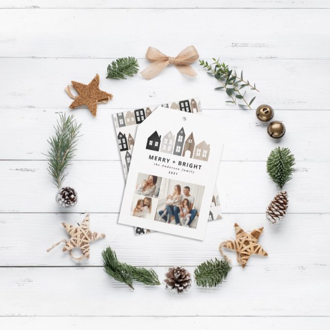 Modern Japan Christmas Nordic houses 3 photo chic Holiday Card (Creator Uploaded)