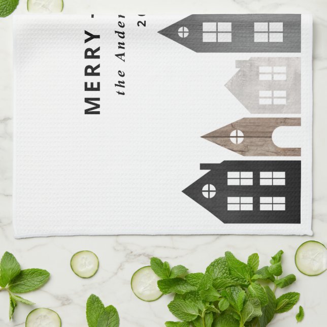 Modern Japan Christmas Nordic houses stylish home Tea Towel (Folded)
