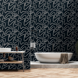 Modern Japandi-style line art in cream and black.  Wallpaper