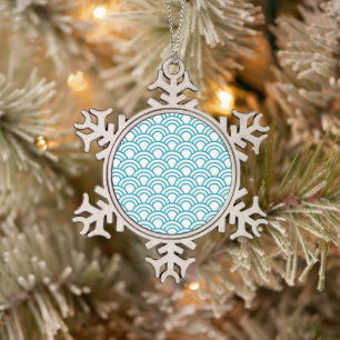 Modern Japanese Geometric Pattern  Snowflake Pewter Christmas Ornament