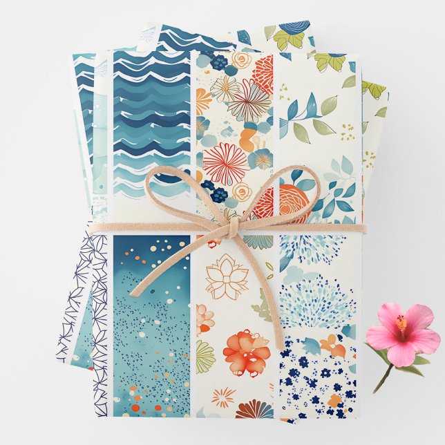 Modern Japanese Indigo Pattern Collage Sampler Wrapping Paper Sheet (Creator Uploaded)