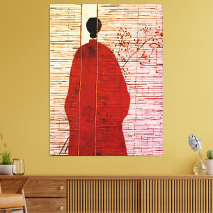 Modern Japanese-Inspired Silhouette with Berries Canvas Print