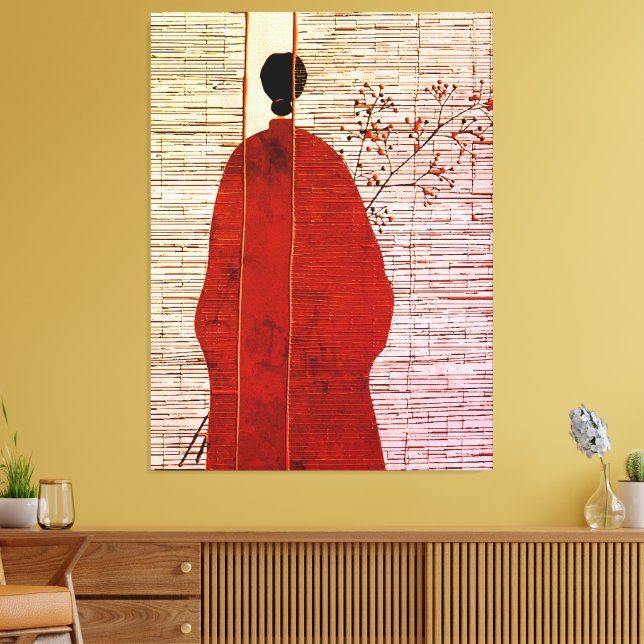 Modern Japanese-Inspired Silhouette with Berries Canvas Print (Insitu(LivingRoom))