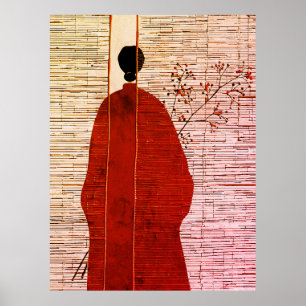 Modern Japanese-Inspired Silhouette with Berries Poster