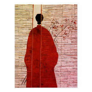 Modern Japanese-Inspired Silhouette with Berries Poster
