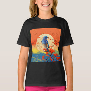 Modern Japanese Nature Bird In Blossom Scenery  T-Shirt