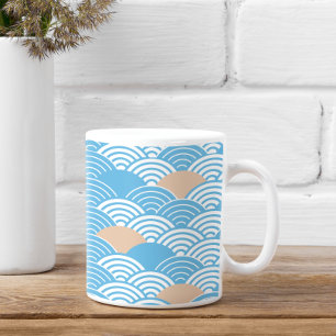 Modern Japanese Seigaiha Waves & Rising Sun Coffee Mug