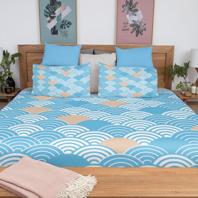 Modern Japanese Seigaiha Waves & Rising Sun Pillowcase (Creator Uploaded)