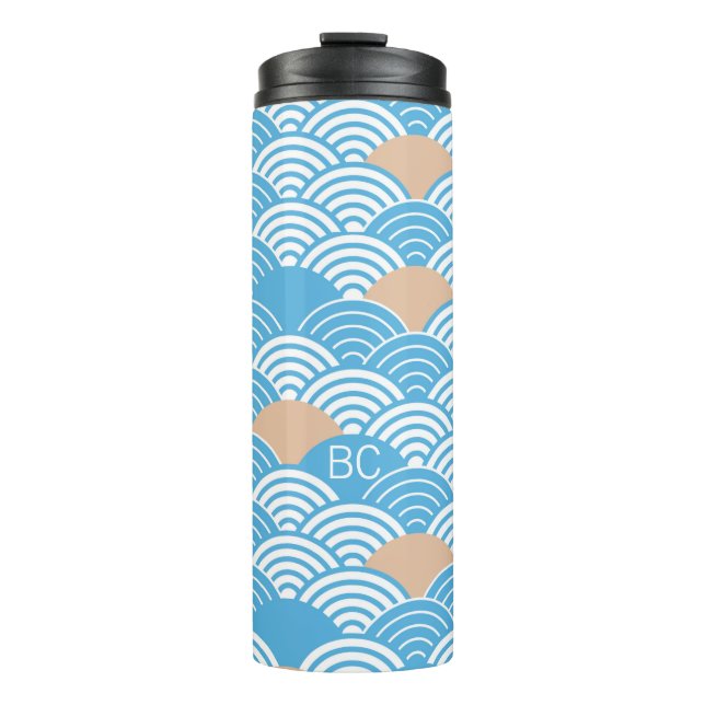 Modern Japanese Seigaiha Waves & Rising Sun Thermal Tumbler (Front)