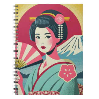 Modern Japanese Ukiyoe Style Kimono Geisha Girl Notebook