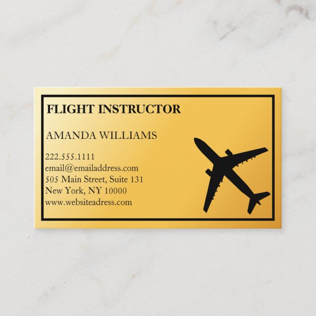 Modern Jet Aeroplane Flight Instructor  Business Card (Front)