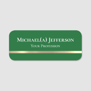 Modern Jewel Dark Green & Gold Line Elegant Simple Name Tag