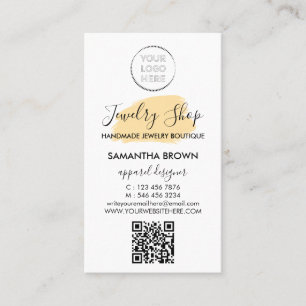 Modern Jewellery Care Instructions yellow logo qr Business Card