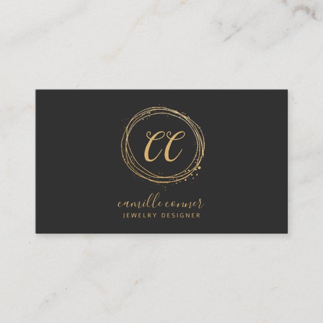 Modern Jewellery Designer Faux Gold Foil Black Business Card (Front)