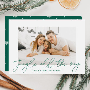 Modern Jingle All The Way Green Script Photo Holiday Card