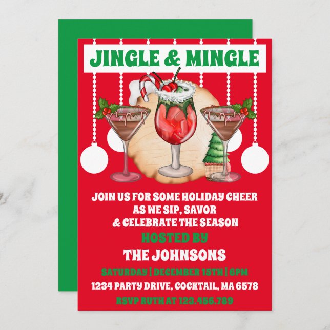 Modern Jingle And Mingle Christmas Cocktail Party Invitation (Front/Back)