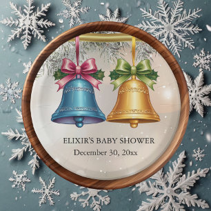 Modern Jingle Bells Christmas Ornament Baby Shower Paper Plate