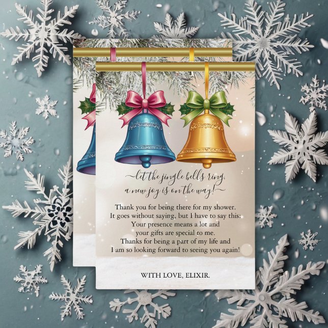 Modern Jingle Bells Christmas Ornament Baby Shower Thank You Card (Creator Uploaded)