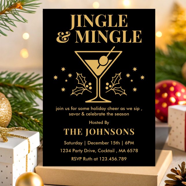 Modern Jingle & Mingle Christmas Cocktail Party Invitation (Creator Uploaded)