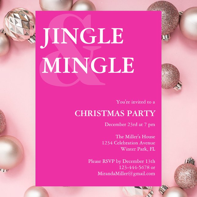 Modern Jingle Mingle Vibrant Pink Christmas Party  Invitation (Creator Uploaded)