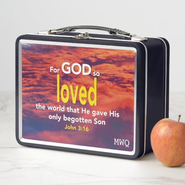 Modern JOHN 3:16 FOR GOD SO LOVED Christian Metal Lunch Box (In Situ)