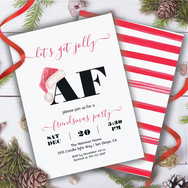 Modern Jolly AF Friendsmas Funny Christmas Party Invitation (Creator Uploaded)