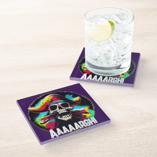 Modern Jolly Roger Glass Coaster (Angled)