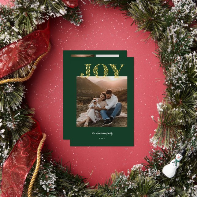 Modern Joy Botanical Foil Holiday Card (Insitu)