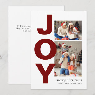 Modern Joy Christmas Elegant Family 2 Photo Holiday Card