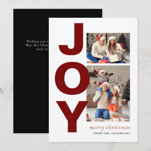 Modern Joy Christmas   Elegant Family 2 Photo Holiday Card