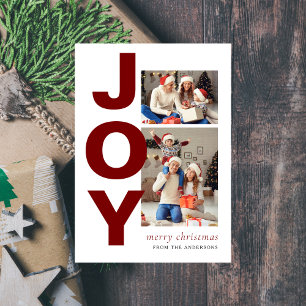 Modern Joy Christmas   Elegant Family 2 Photo Holiday Card