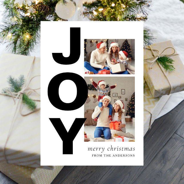 Modern Joy Christmas | Elegant Family 2 Photo Holiday Card (Creator Uploaded)