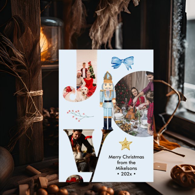 Modern Joy Family Photo Collage Holiday Card (Creator Uploaded)
