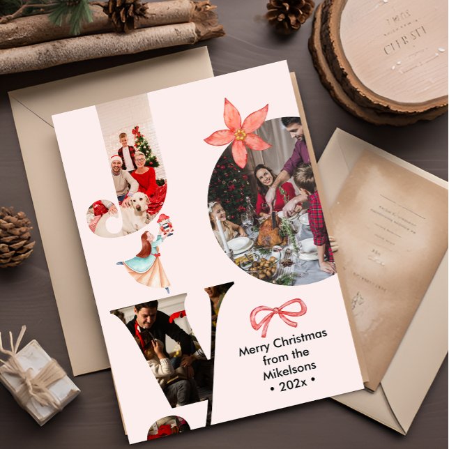Modern Joy Family Photo Collage Holiday Card (Creator Uploaded)