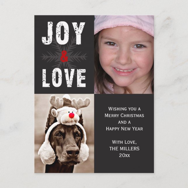 Modern Joy & Love Christmas Holiday Photo (Front)