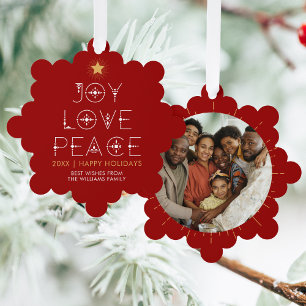 Modern Joy Love Peace Christmas Holiday Photo Tree Decoration Card