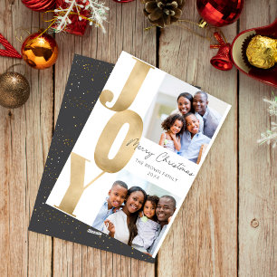 Modern JOY Merry Christmas Two Photo Minimalist Holiday Card